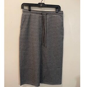 Inherit Donna Gray Striped Midi Skirt with Drawstring Pockets Small